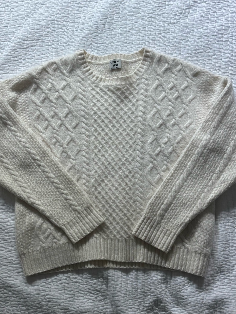 Sunday Best Ivory Cable Crewneck Sweater